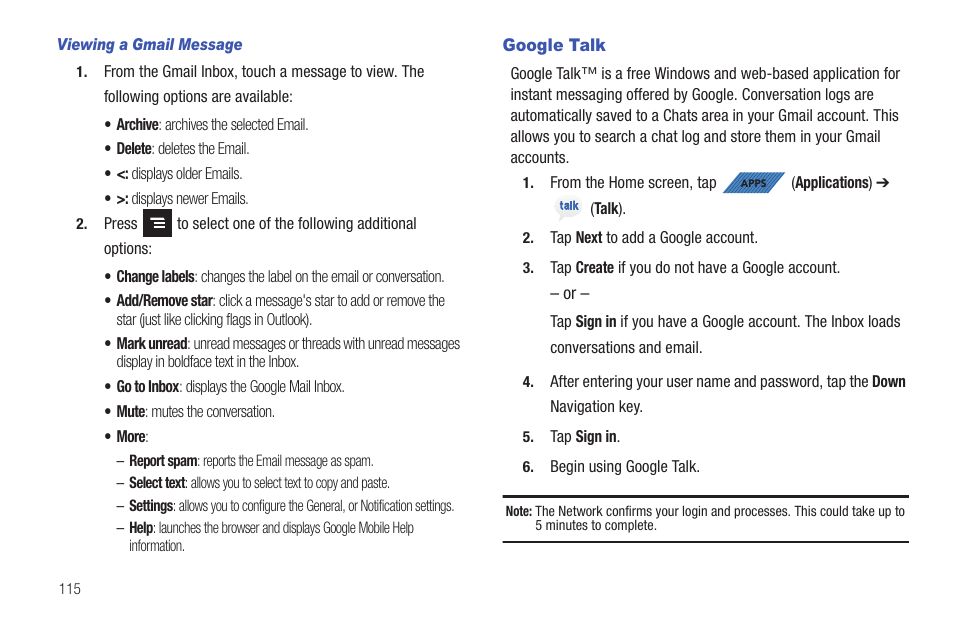 Google talk | Samsung SGH-T839HAATMB User Manual | Page 120 / 262