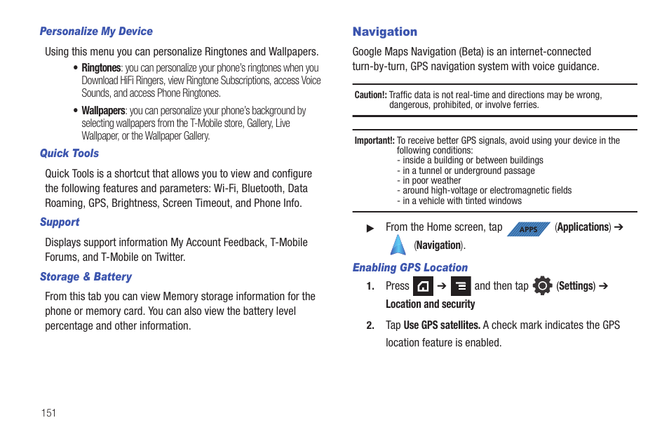 Navigation | Samsung SGH-T839HAATMB User Manual | Page 156 / 262