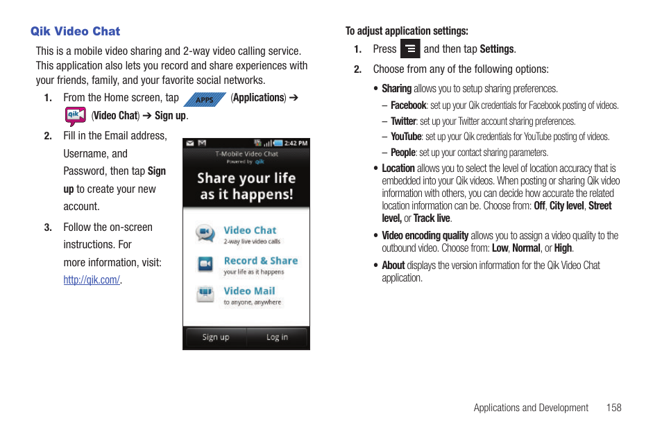 Qik video chat | Samsung SGH-T839HAATMB User Manual | Page 163 / 262