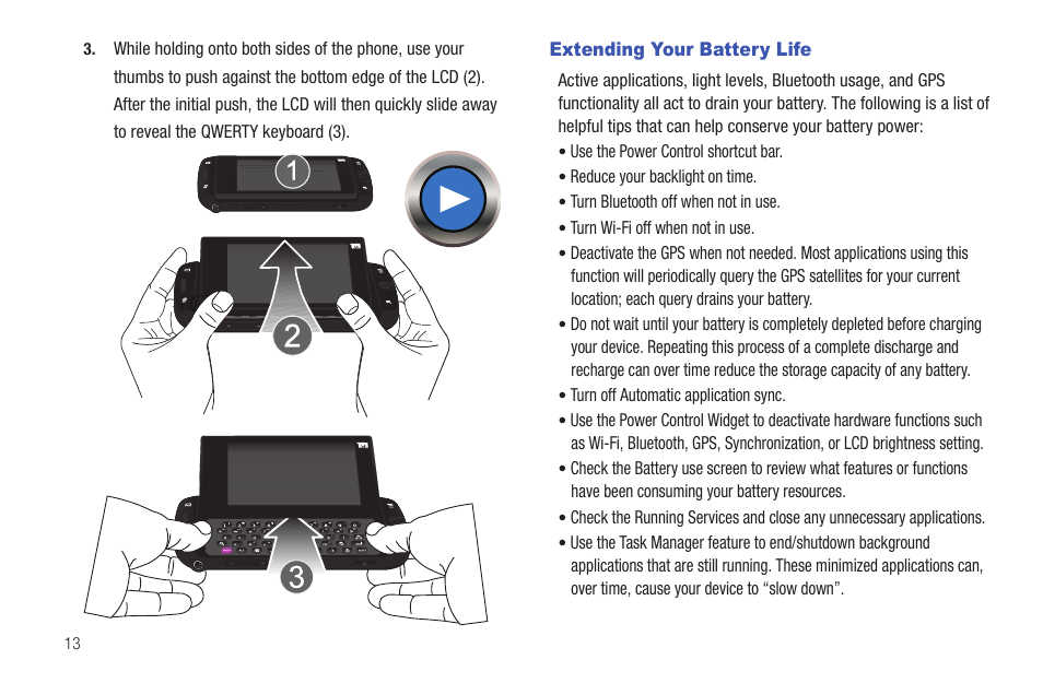 Extending your battery life | Samsung SGH-T839HAATMB User Manual | Page 18 / 262