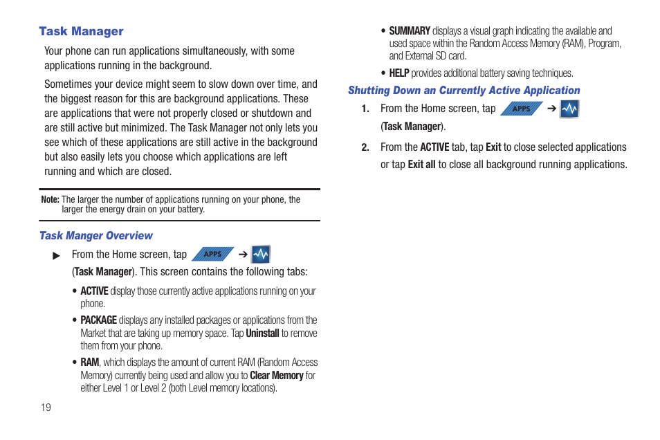 Task manager | Samsung SGH-T839HAATMB User Manual | Page 24 / 262