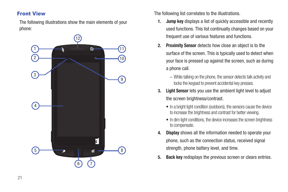 Front view | Samsung SGH-T839HAATMB User Manual | Page 26 / 262