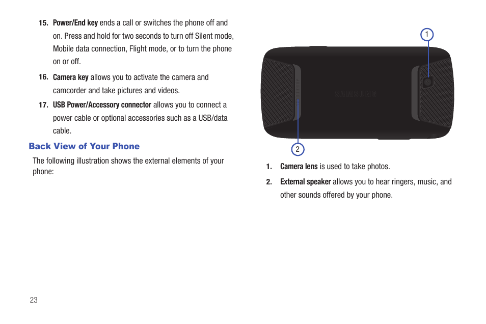 Back view of your phone | Samsung SGH-T839HAATMB User Manual | Page 28 / 262