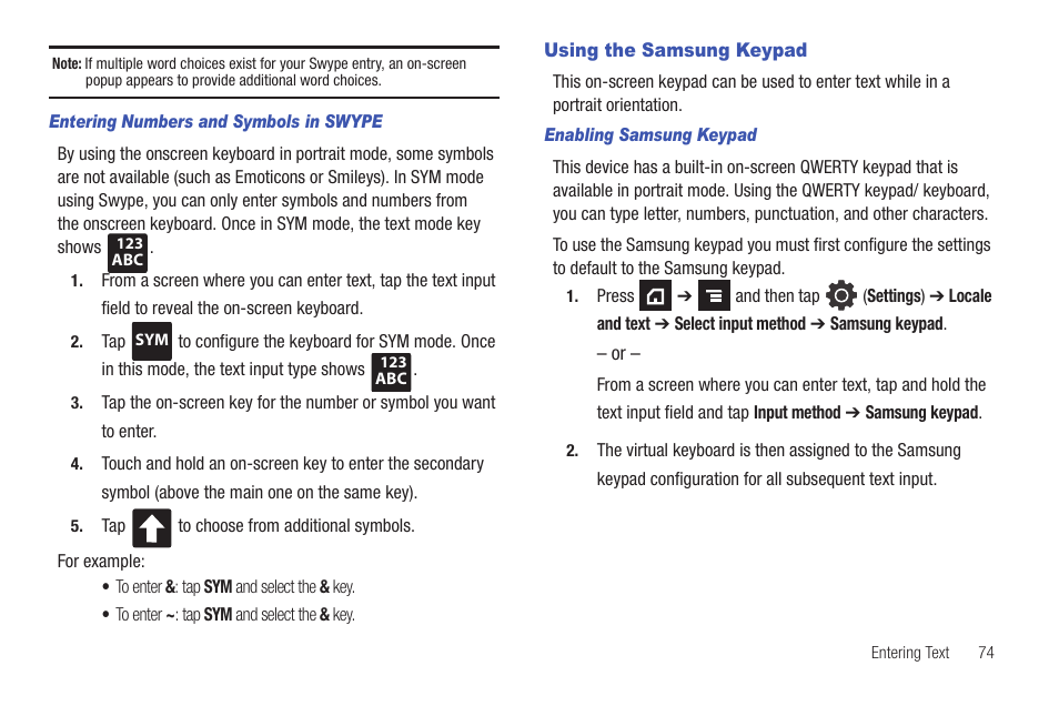 Using the samsung keypad | Samsung SGH-T839HAATMB User Manual | Page 79 / 262