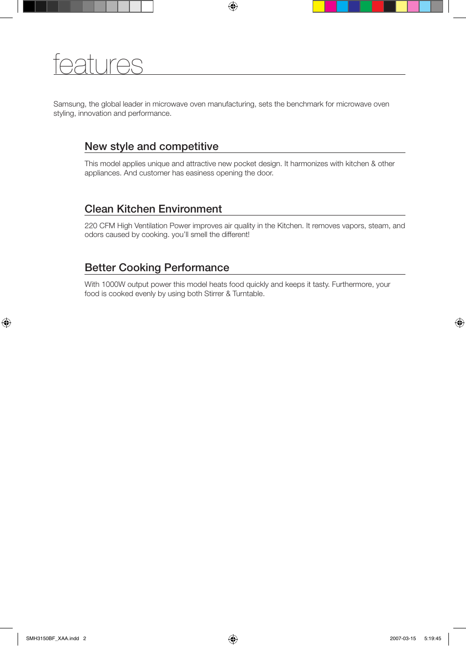 Features | Samsung SMH3150WG-XAA User Manual | Page 2 / 32