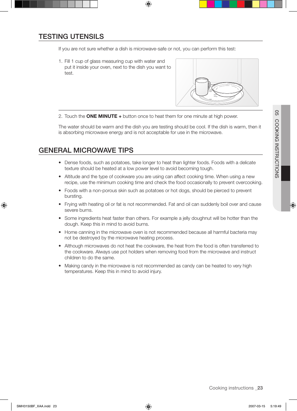 Testing utensils, General microwave tips | Samsung SMH3150WG-XAA User Manual | Page 23 / 32