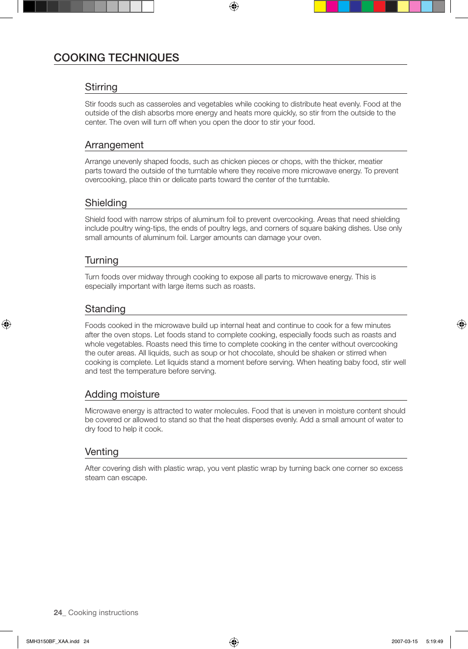 Cooking techniques | Samsung SMH3150WG-XAA User Manual | Page 24 / 32