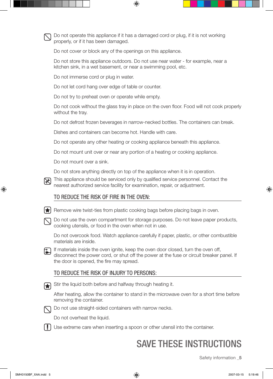 Save these instructions | Samsung SMH3150WG-XAA User Manual | Page 5 / 32