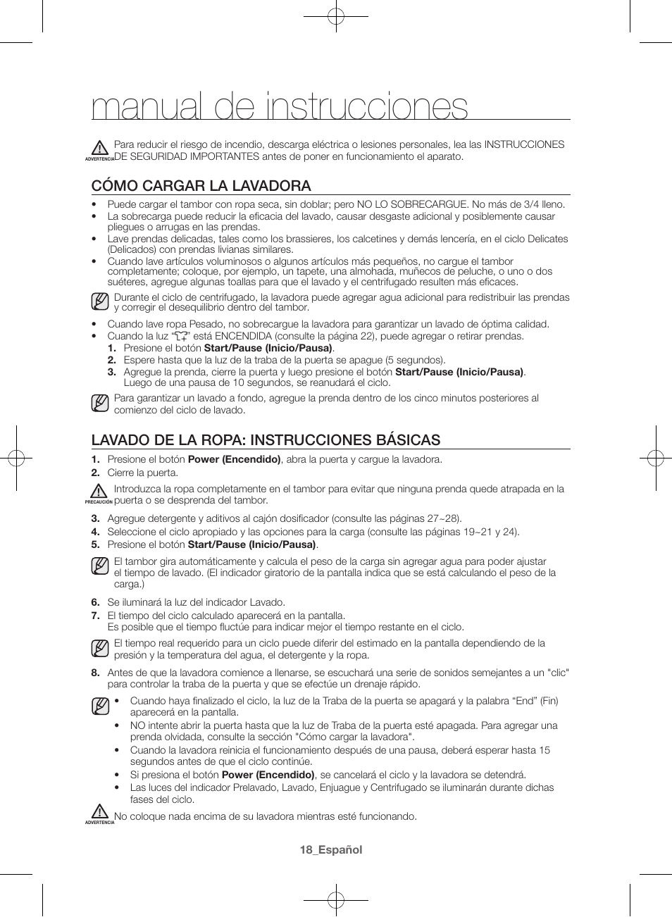 Manual de instrucciones, Cómo cargar la lavadora, Lavado de la ropa: instrucciones básicas | Samsung WF42H5600AW-A2 User Manual | Page 106 / 132