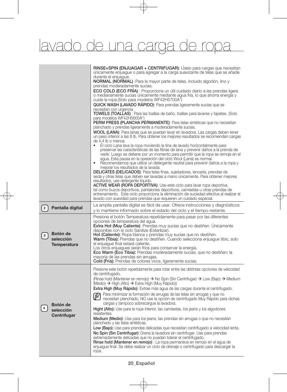 Lavado de una carga de ropa | Samsung WF42H5600AW-A2 User Manual | Page 108 / 132