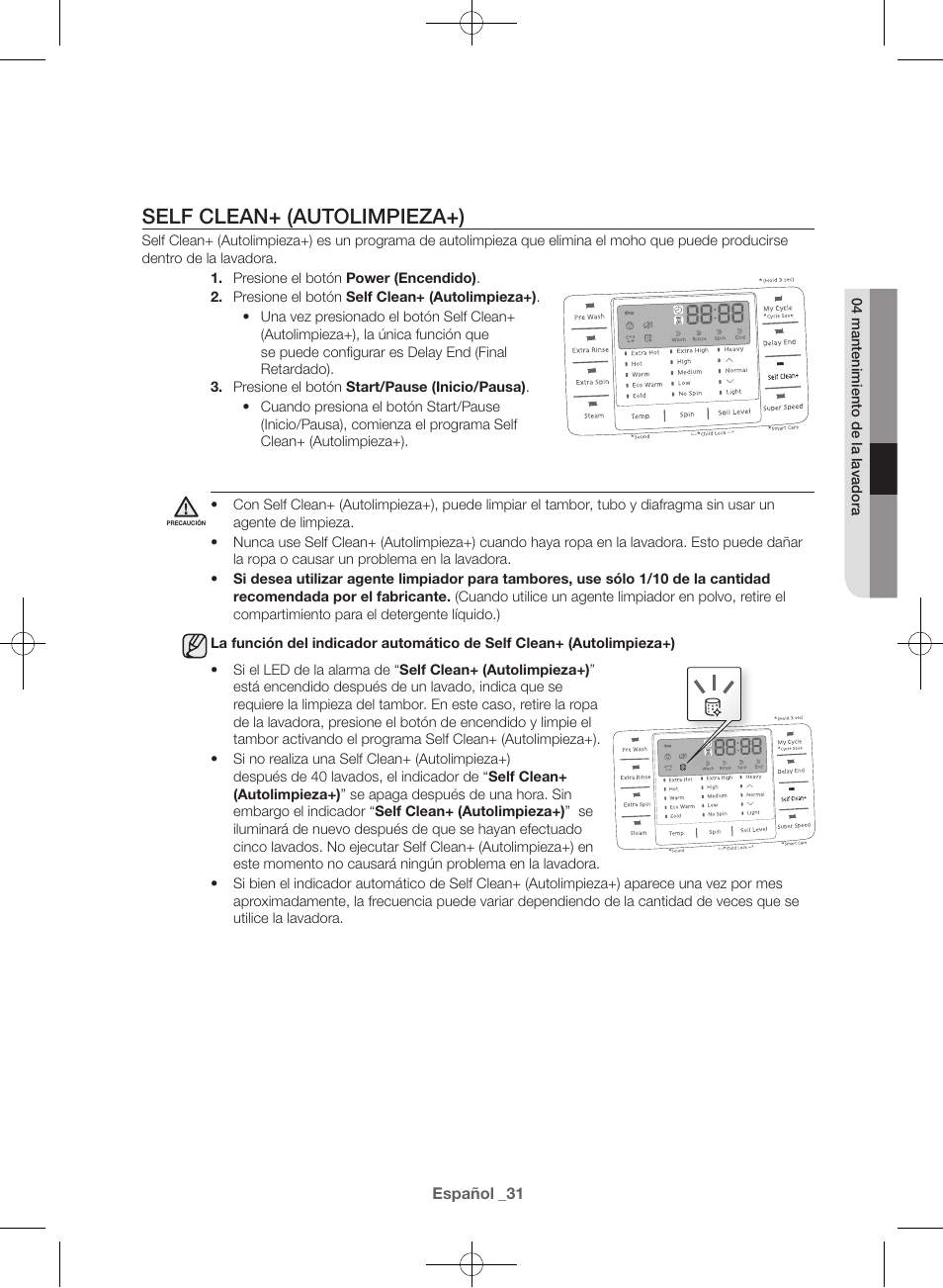 Self clean+ (autolimpieza+) | Samsung WF42H5600AW-A2 User Manual | Page 119 / 132