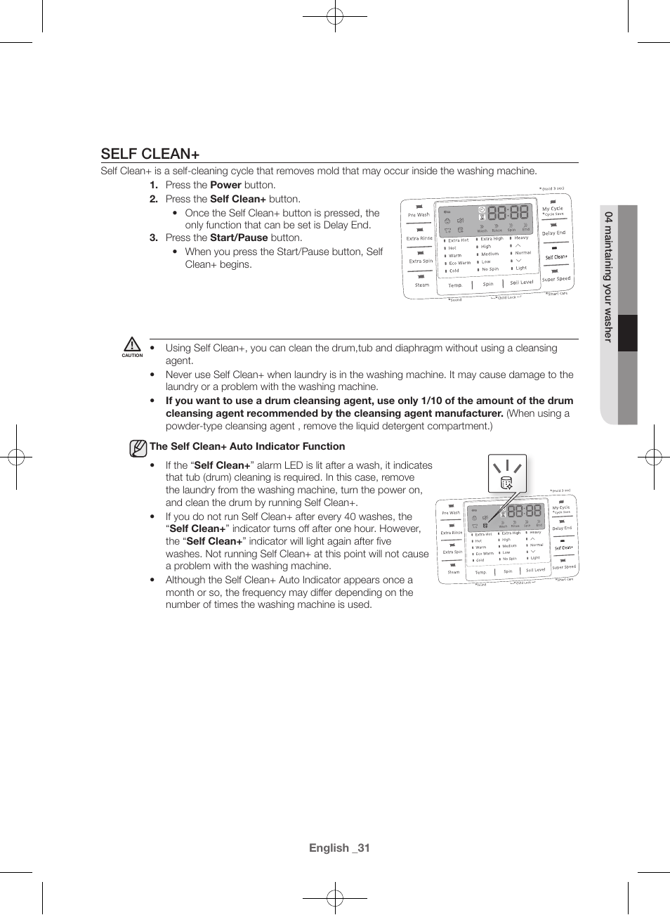 Self clean | Samsung WF42H5600AW-A2 User Manual | Page 31 / 132