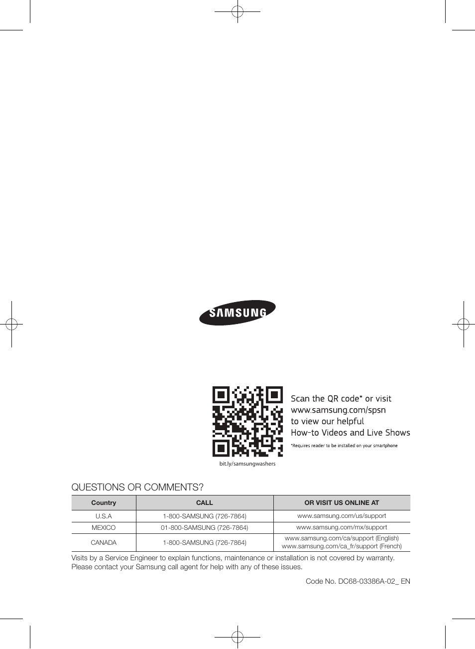 Questions or comments | Samsung WF42H5600AW-A2 User Manual | Page 44 / 132