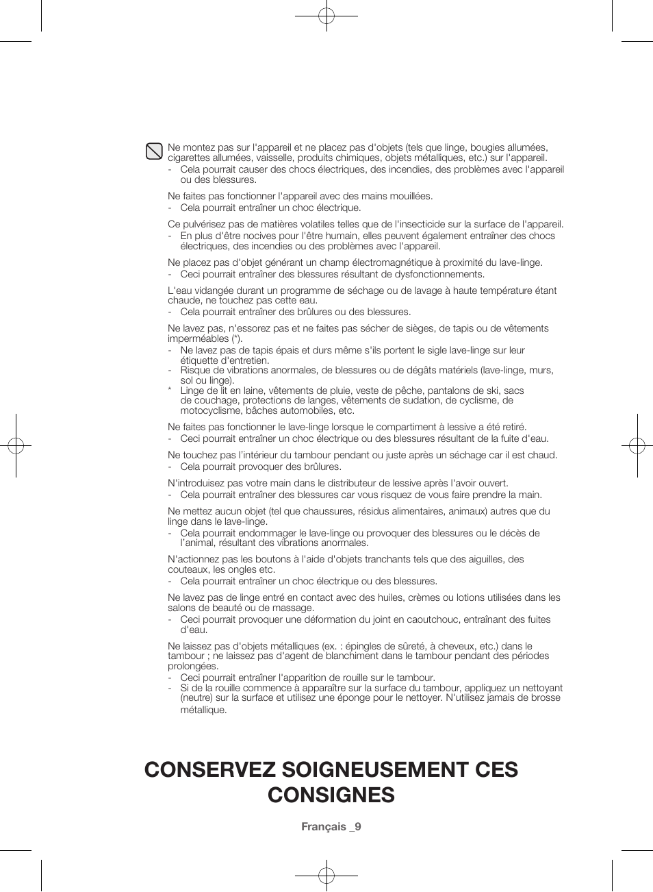 Conservez soigneusement ces consignes | Samsung WF42H5600AW-A2 User Manual | Page 53 / 132