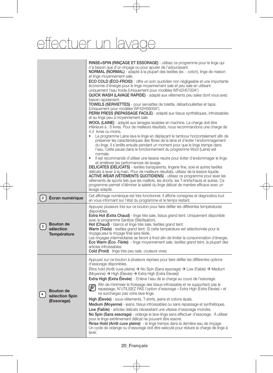 Effectuer un lavage | Samsung WF42H5600AW-A2 User Manual | Page 64 / 132