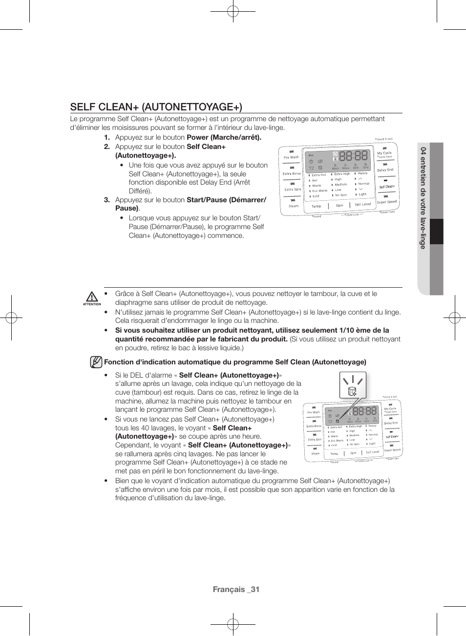 Self clean+ (autonettoyage+) | Samsung WF42H5600AW-A2 User Manual | Page 75 / 132