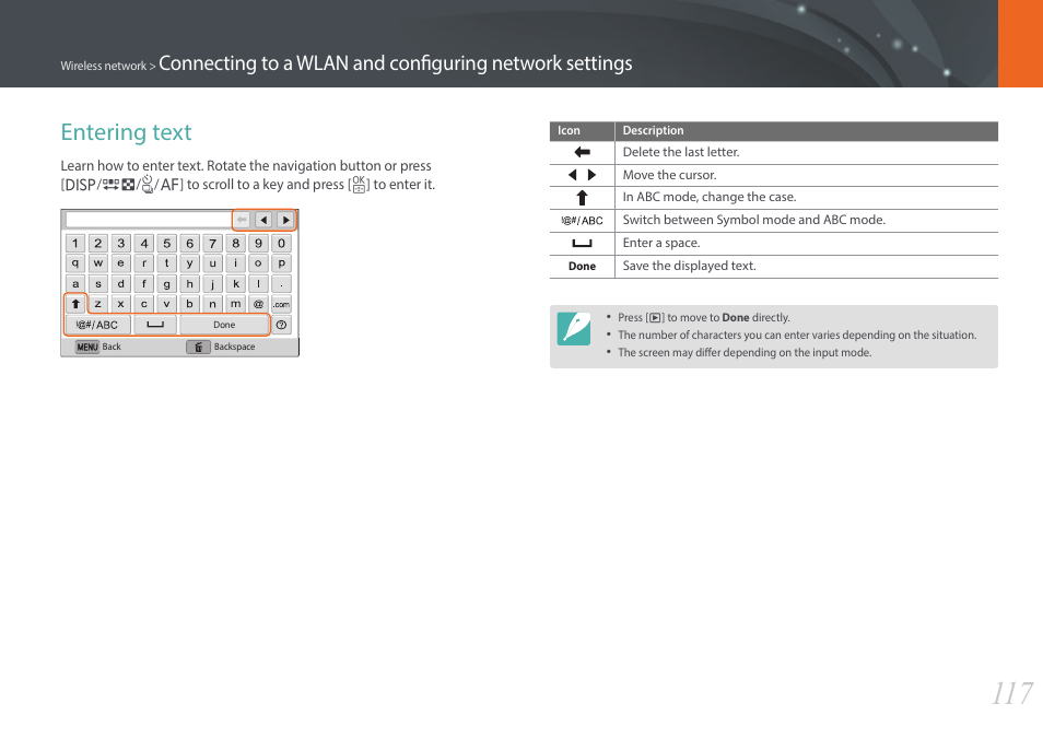 Entering text | Samsung EV-NX3000BOIUS User Manual | Page 118 / 186