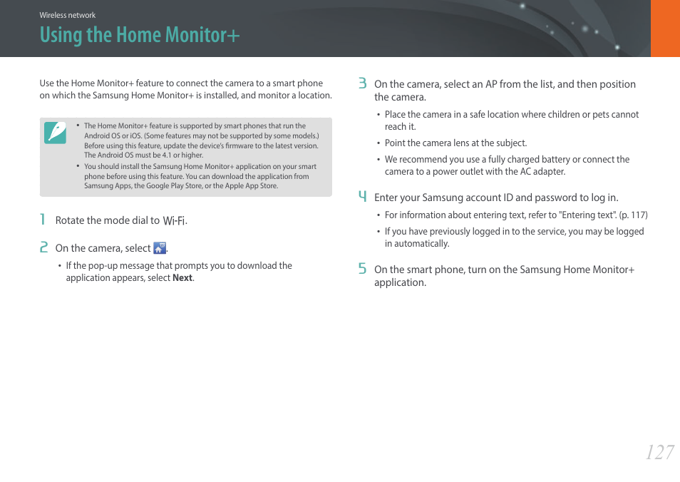 Using the home monitor | Samsung EV-NX3000BOIUS User Manual | Page 128 / 186