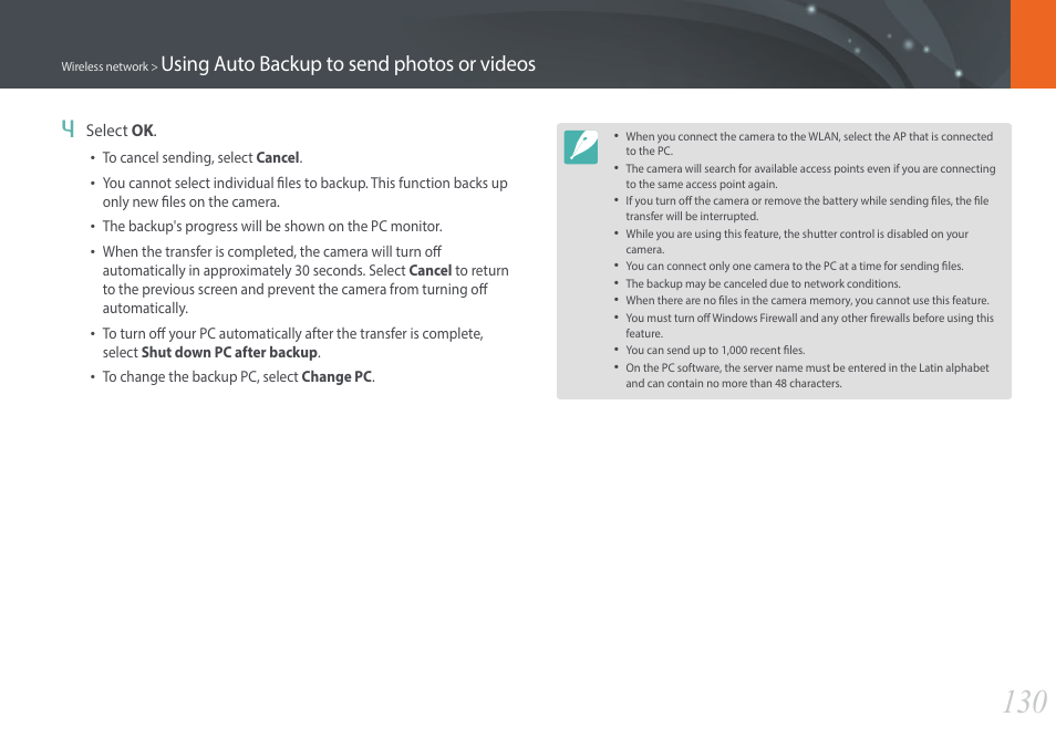 Using auto backup to send photos or videos 4 | Samsung EV-NX3000BOIUS User Manual | Page 131 / 186
