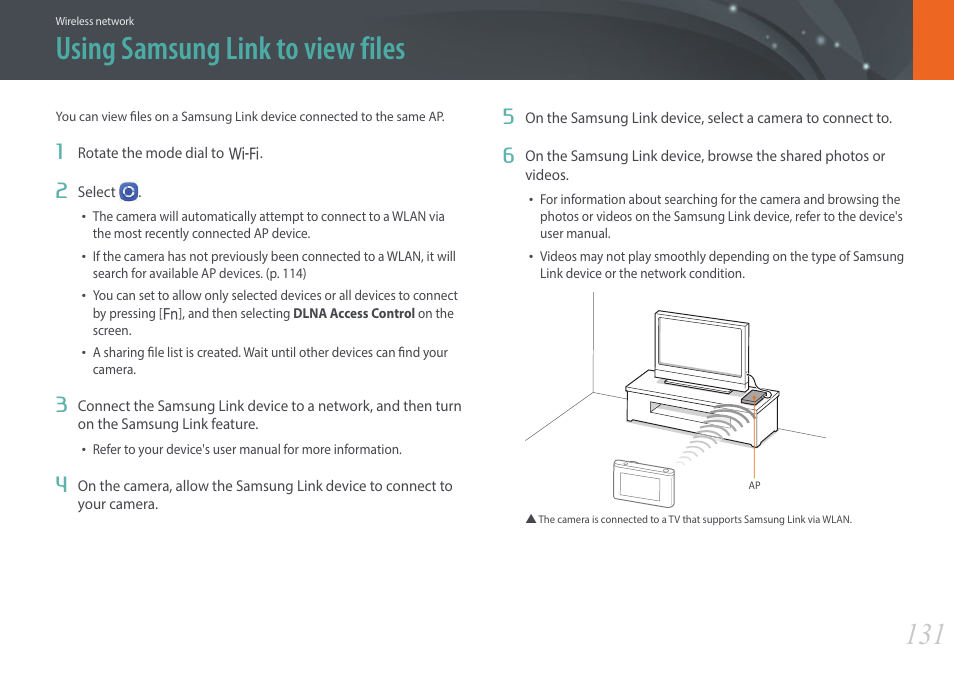Using samsung link to view files | Samsung EV-NX3000BOIUS User Manual | Page 132 / 186