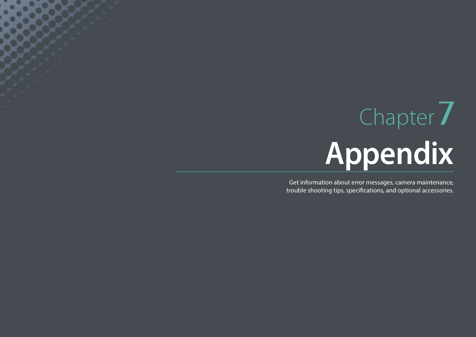 Chapter 7, Appendix, Chapter | Samsung EV-NX3000BOIUS User Manual | Page 155 / 186