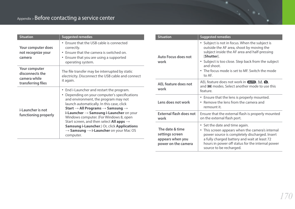 Before contacting a service center | Samsung EV-NX3000BOIUS User Manual | Page 171 / 186