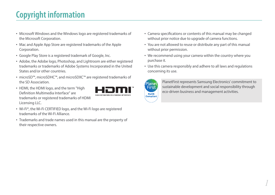 Copyright information | Samsung EV-NX3000BOIUS User Manual | Page 2 / 186