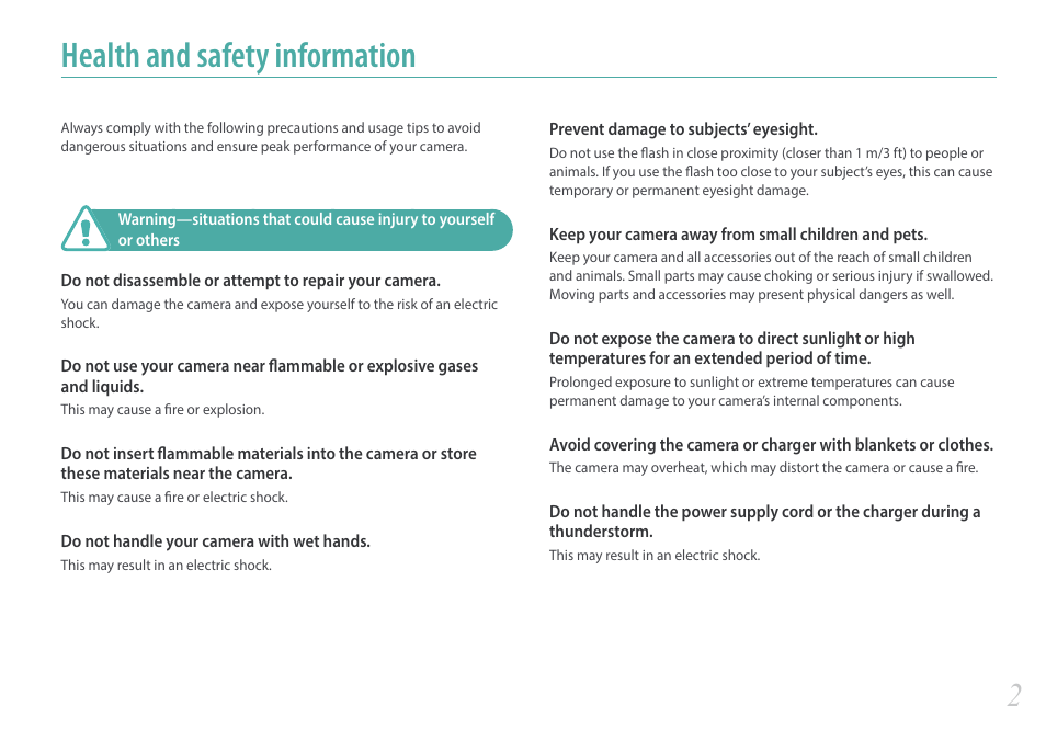 Health and safety information | Samsung EV-NX3000BOIUS User Manual | Page 3 / 186