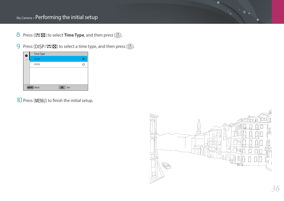 Performing the initial setup | Samsung EV-NX3000BOIUS User Manual | Page 37 / 186