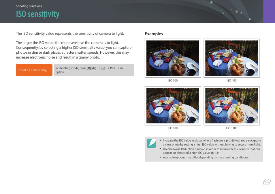 Iso sensitivity | Samsung EV-NX3000BOIUS User Manual | Page 70 / 186