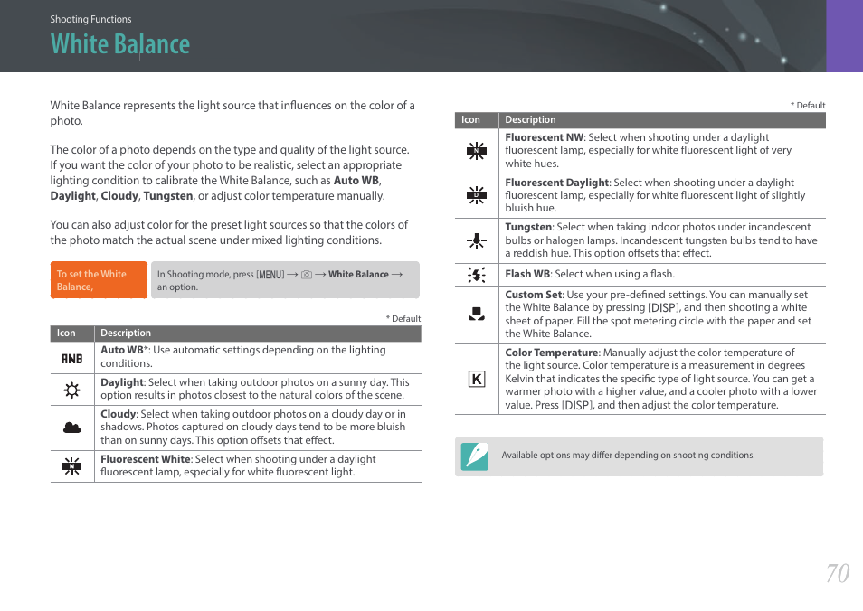 White balance | Samsung EV-NX3000BOIUS User Manual | Page 71 / 186