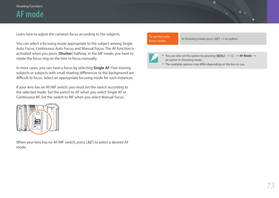 Af mode | Samsung EV-NX3000BOIUS User Manual | Page 74 / 186