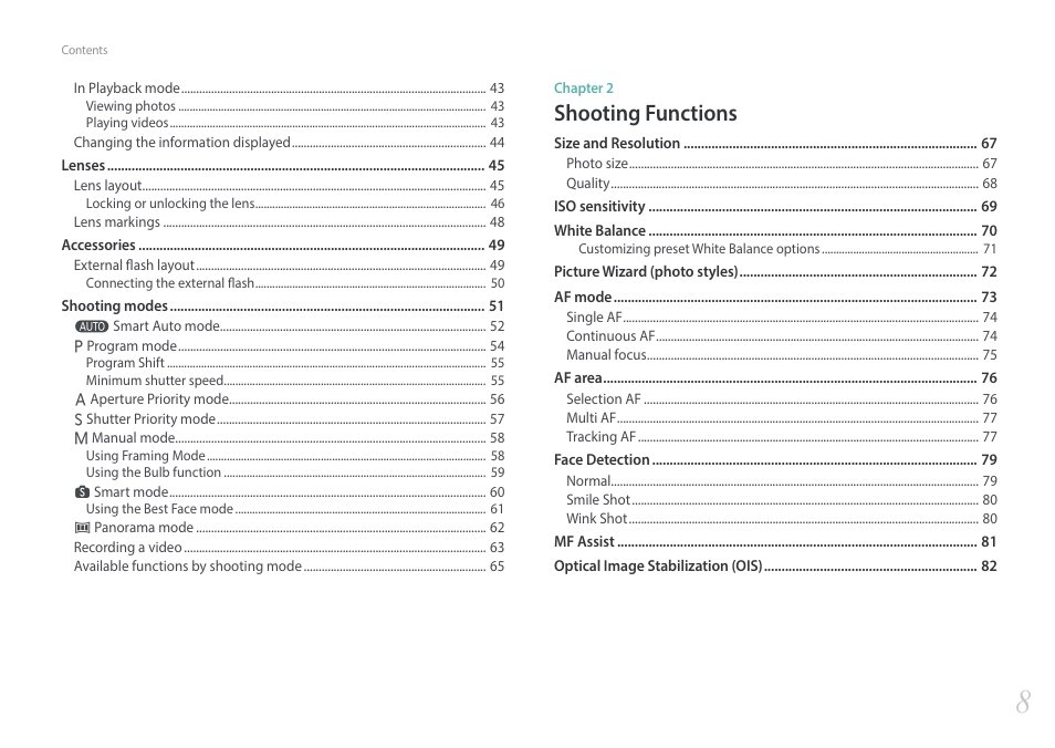 Shooting functions | Samsung EV-NX3000BOIUS User Manual | Page 9 / 186