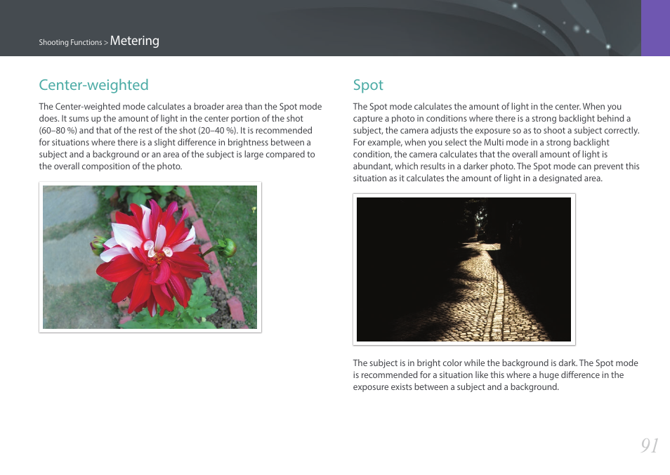 Center-weighted, Spot, Center-weighted spot | Samsung EV-NX3000BOIUS User Manual | Page 92 / 186