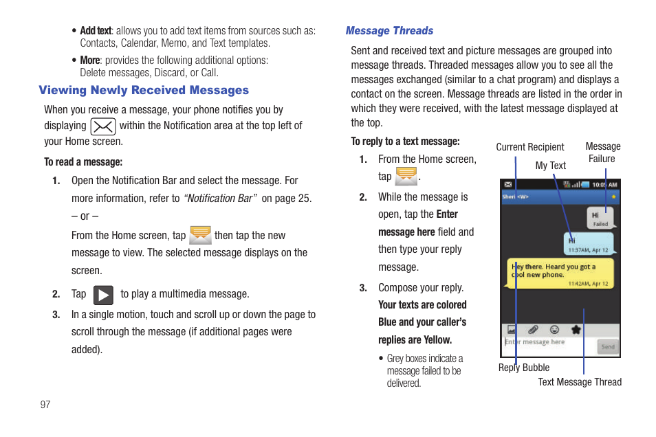 Viewing newly received messages | Samsung SGH-T589HBBTMB User Manual | Page 102 / 240