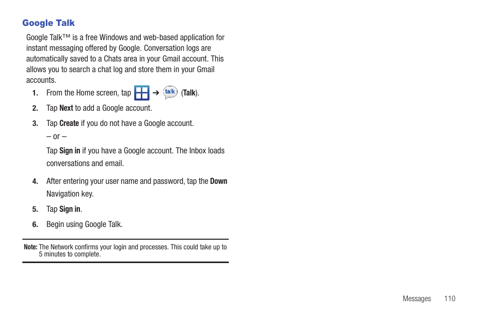 Google talk | Samsung SGH-T589HBBTMB User Manual | Page 115 / 240