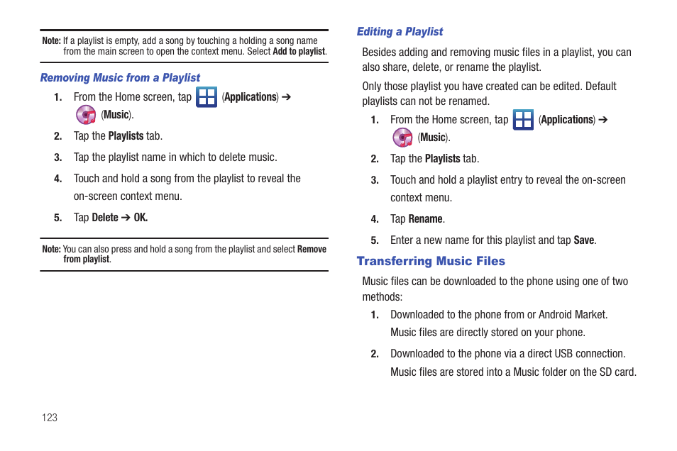 Transferring music files | Samsung SGH-T589HBBTMB User Manual | Page 128 / 240