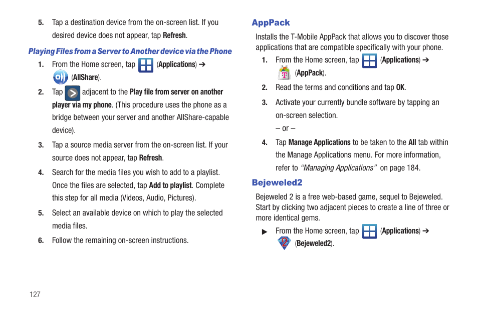 Apppack, Bejeweled2, Apppack bejeweled2 | Samsung SGH-T589HBBTMB User Manual | Page 132 / 240