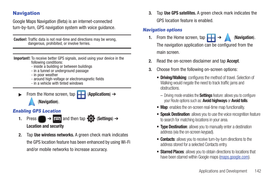 Navigation | Samsung SGH-T589HBBTMB User Manual | Page 147 / 240