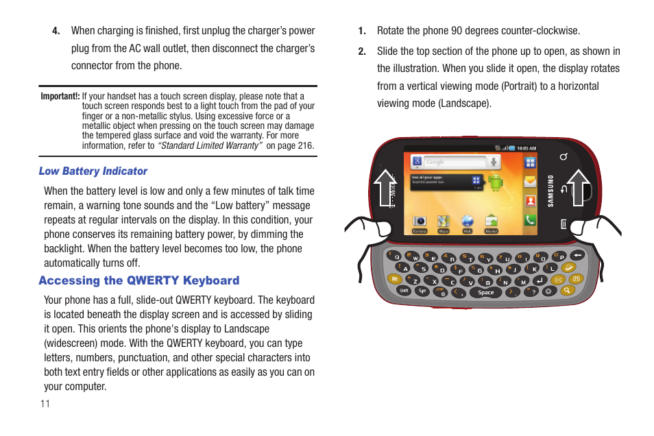 Accessing the qwerty keyboard | Samsung SGH-T589HBBTMB User Manual | Page 16 / 240