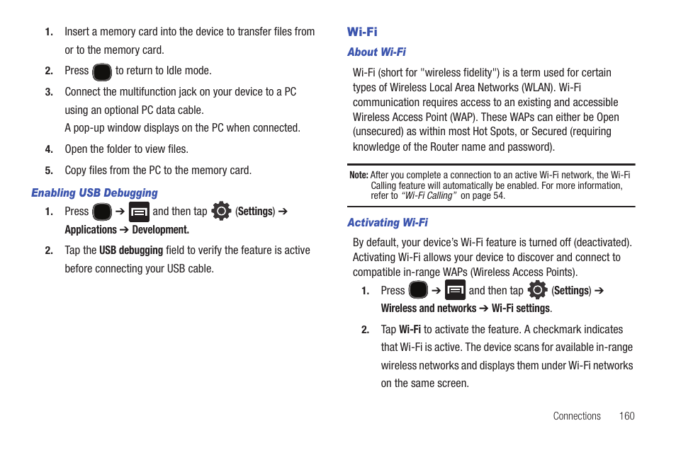 Wi-fi | Samsung SGH-T589HBBTMB User Manual | Page 165 / 240