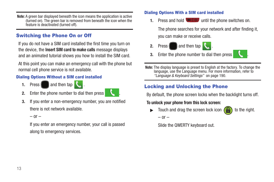 Switching the phone on or off, Locking and unlocking the phone | Samsung SGH-T589HBBTMB User Manual | Page 18 / 240