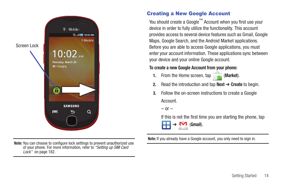 Creating a new google account | Samsung SGH-T589HBBTMB User Manual | Page 19 / 240