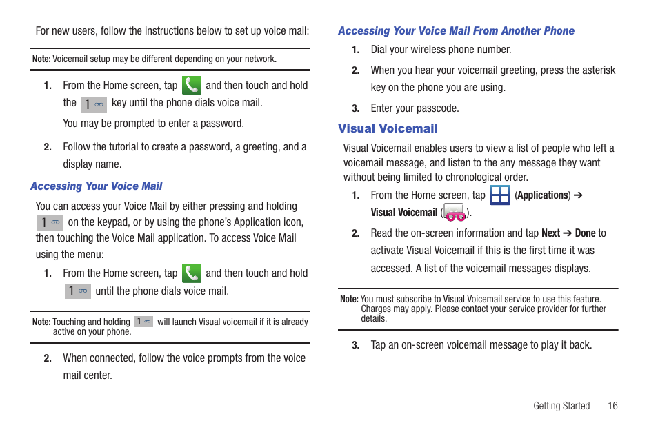 Visual voicemail | Samsung SGH-T589HBBTMB User Manual | Page 21 / 240