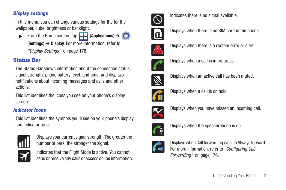 Status bar | Samsung SGH-T589HBBTMB User Manual | Page 27 / 240