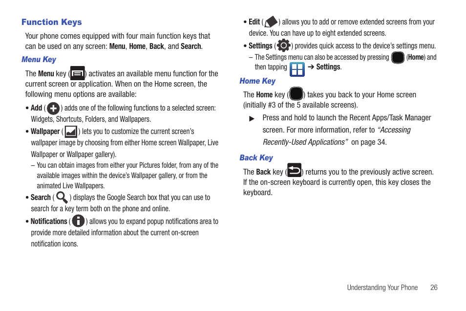 Function keys | Samsung SGH-T589HBBTMB User Manual | Page 31 / 240