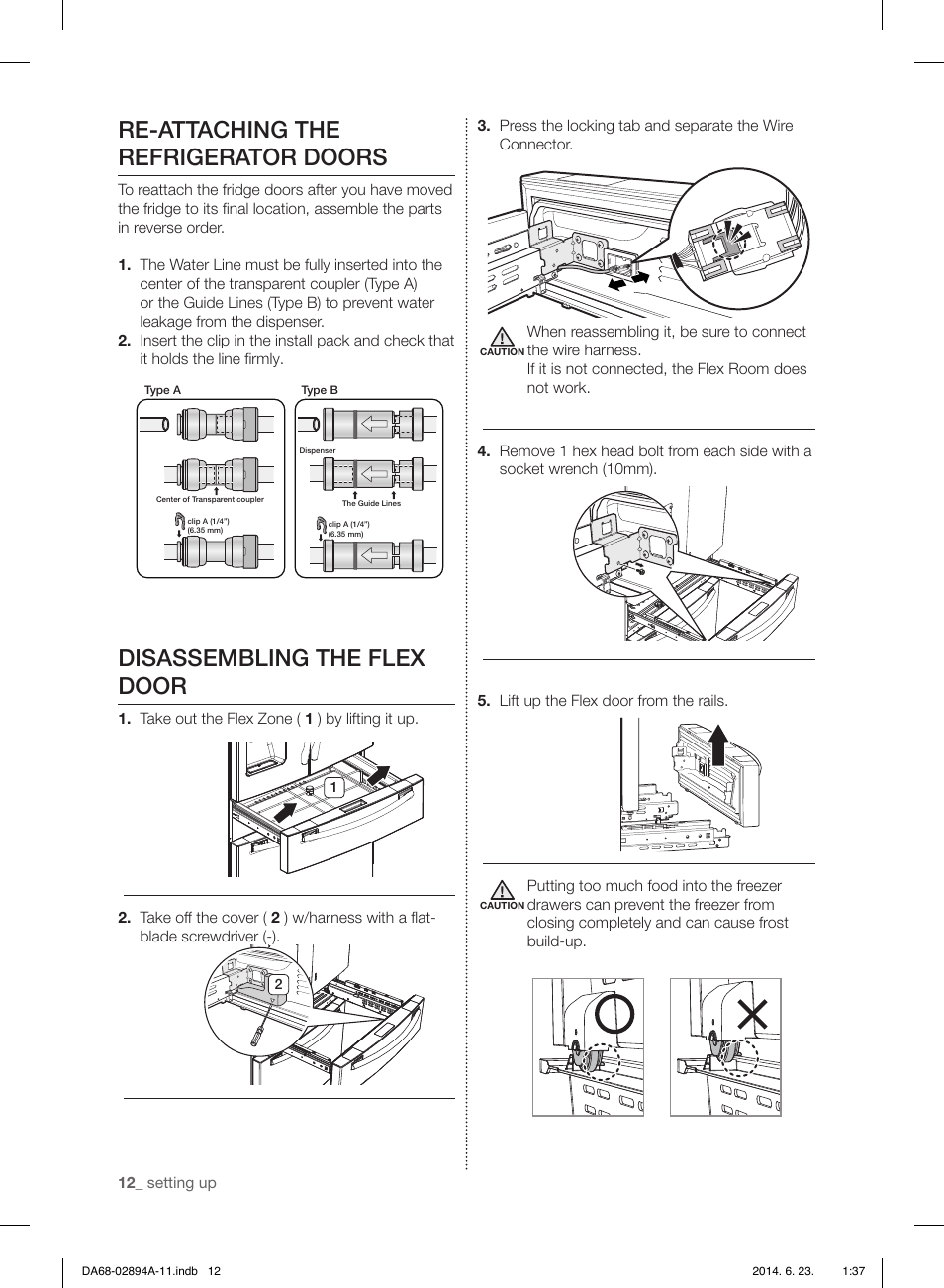 Re-attaching the refrigerator doors, Disassembling the flex door | Samsung RF31FMEDBSR-AA User Manual | Page 12 / 156