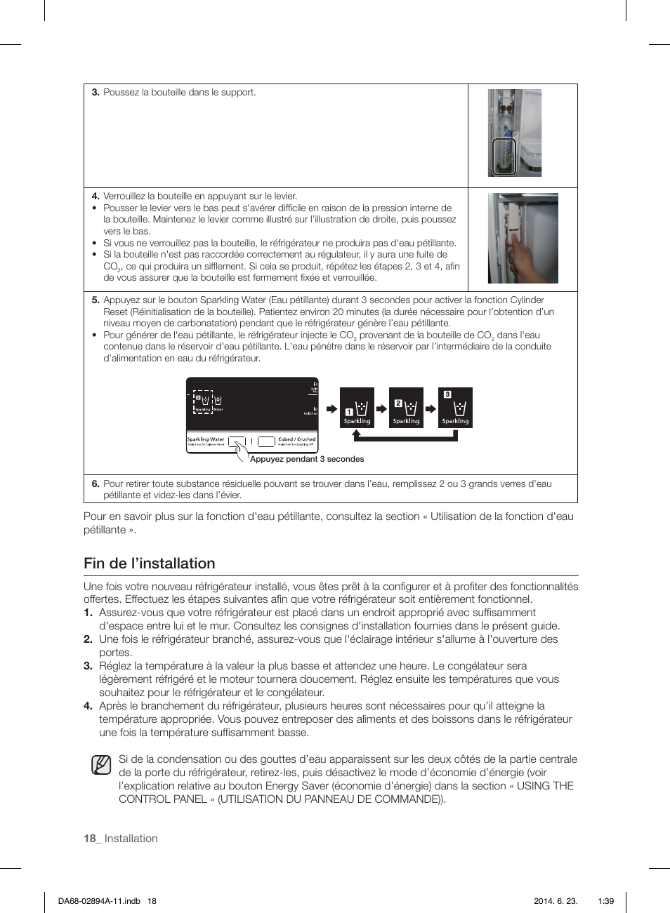 Fin de l’installation | Samsung RF31FMEDBSR-AA User Manual | Page 122 / 156