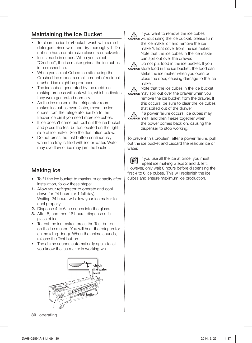 Maintaining the ice bucket, Making ice | Samsung RF31FMEDBSR-AA User Manual | Page 30 / 156