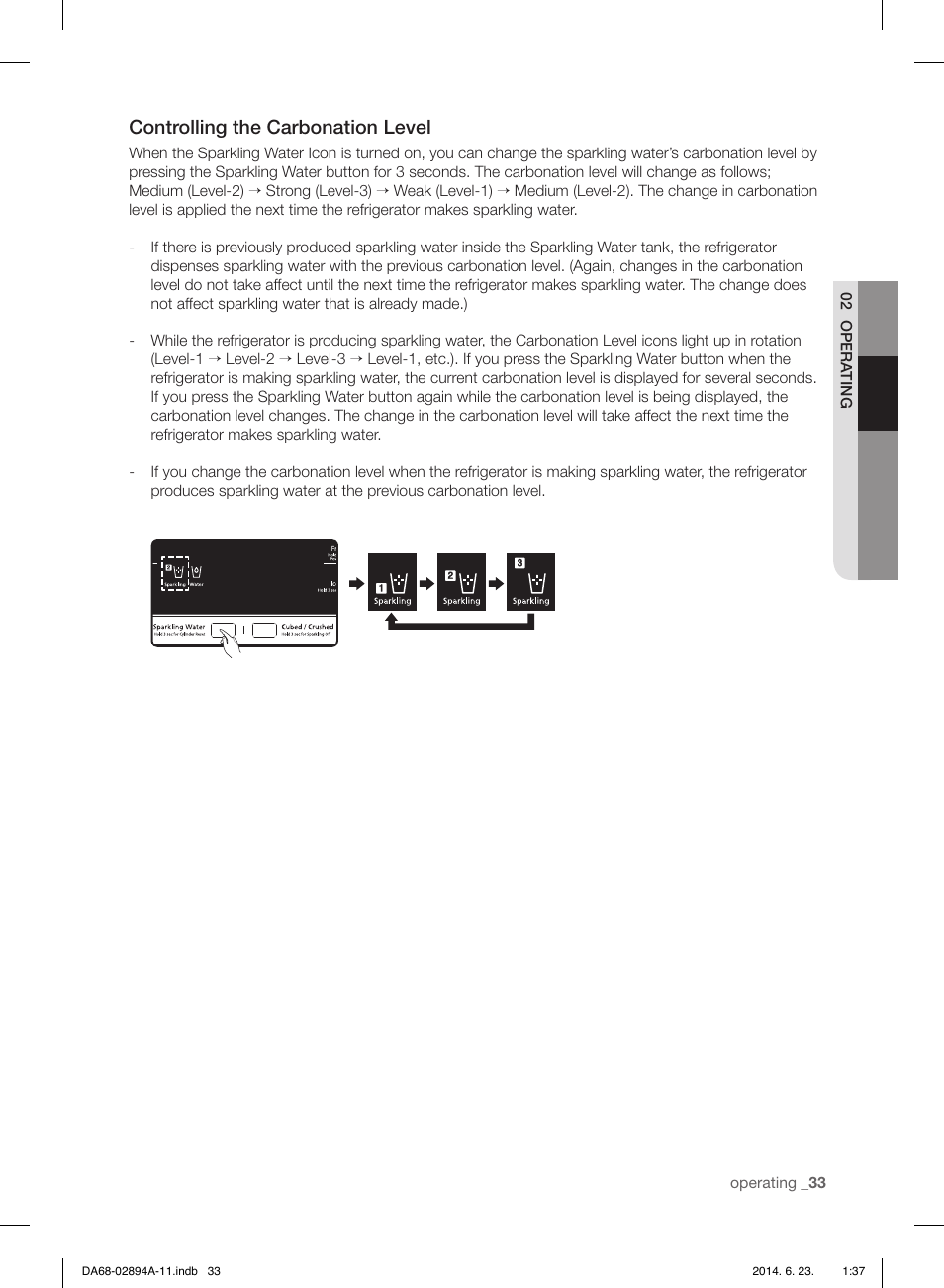 Controlling the carbonation level | Samsung RF31FMEDBSR-AA User Manual | Page 33 / 156